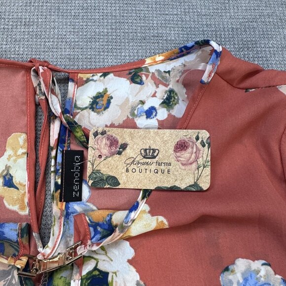Zenobia Tunic Top Womens Coral Floral Bell Sleeve Boat Neck Tie Closure 3XL NWT - Picture 6 of 14